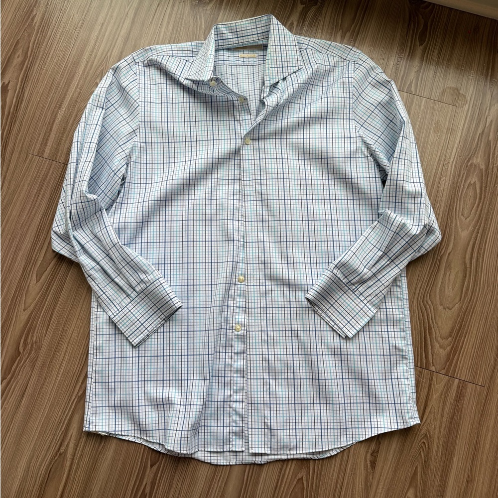 Michael Kors Non-Iron Dress Shirt | Men’s 15.5 / 32–33 | Blue Plaid